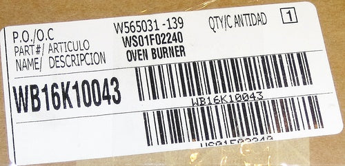 WB16K10043 GE Gas Range Oven Bake Burner Bar AP3418777 PS783533