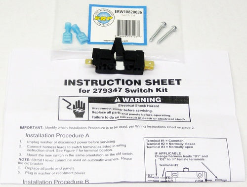 W10820036 Washer Washing Machine and  Dryer Door Lid Switch for Whirlpool AP5985146 PS11723153