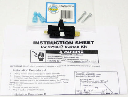 W10820036 Washer Washing Machine and  Dryer Door Lid Switch for Whirlpool AP5985146 PS11723153