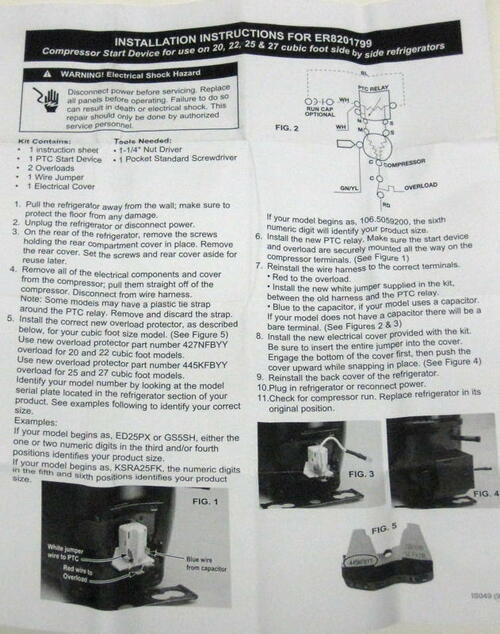 WP8201799 Refrigerator Relay Overload kit for Whirlpool Kenmore AP3873993