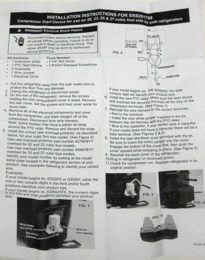 WP8201799 Refrigerator Relay Overload kit for Whirlpool Kenmore AP3873993
