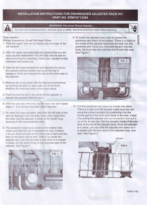 Dishwasher Upper Rack Adjuster Kit for Whirlpool Kitchenaid W10712394 AP5956100 PS10064063