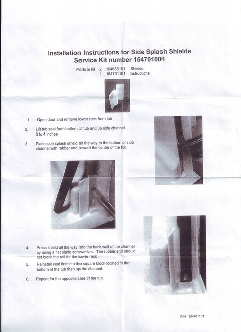 Dishwasher Splash Shield for Electrolux Frigidaire 154701001 AP4338941 PS2203346